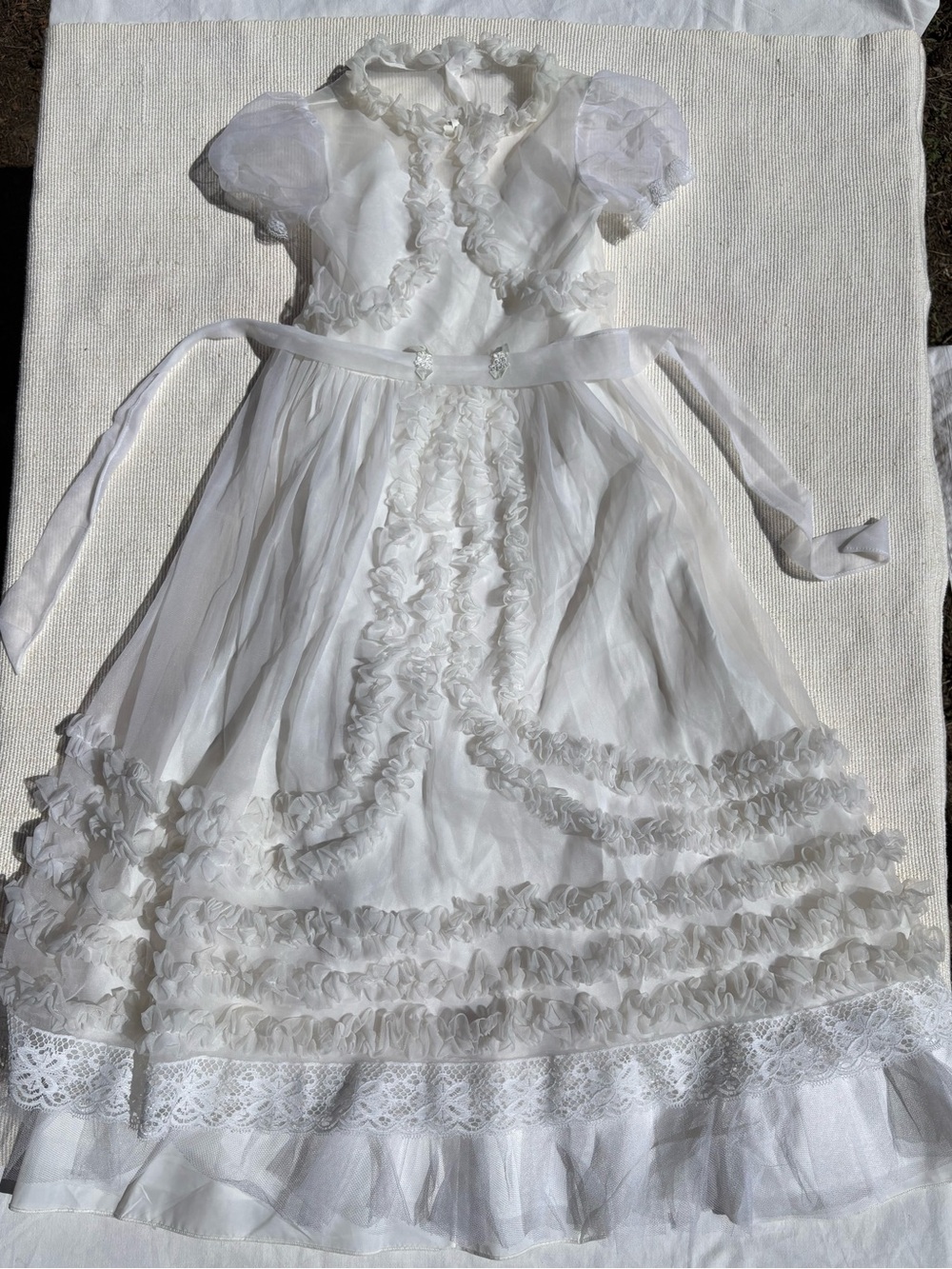 Vintage White Ruffle Layered Formal Dress